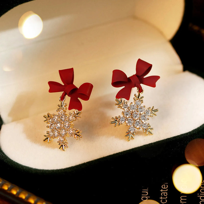 Santa Claus Snowman Earrings, New Red Bow Knot Snowflakes, Drop Earring for Women Christmas, Jewelry Gifts for Girls