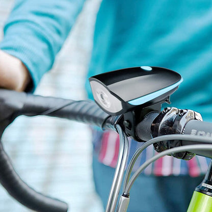 USB LED Waterproof Bicycle Light, Black Bike Horn Headlight for Outdoor and Mountain Rides