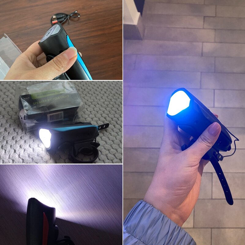 USB LED Waterproof Bicycle Light, Black Bike Horn Headlight for Outdoor and Mountain Rides