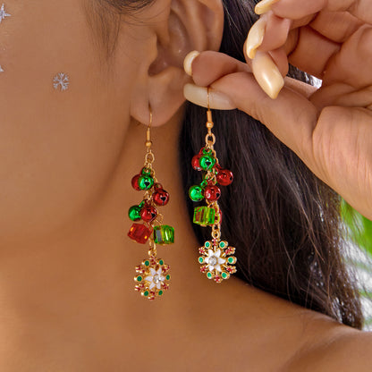 Asymmetrical Christmas Earrings, Santa Claus Snowman, Snowflake Tree, Trendy Earrings for Women, Girls New Year Jewelry