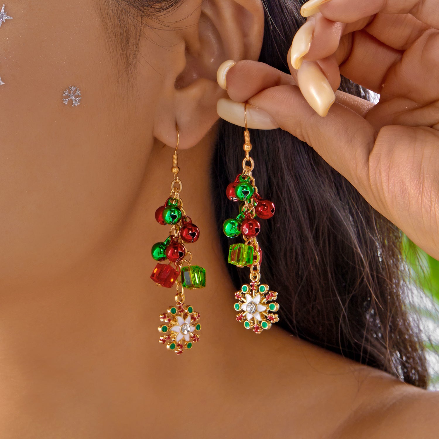 Asymmetrical Christmas Earrings, Santa Claus Snowman, Snowflake Tree, Trendy Earrings for Women, Girls New Year Jewelry