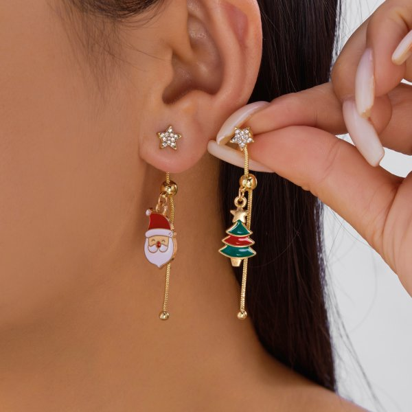Asymmetrical Christmas Earrings, Santa Claus Snowman, Snowflake Tree, Trendy Earrings for Women, Girls New Year Jewelry