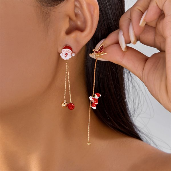 Asymmetrical Christmas Earrings, Santa Claus Snowman, Snowflake Tree, Trendy Earrings for Women, Girls New Year Jewelry