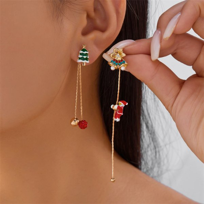 Asymmetrical Christmas Earrings, Santa Claus Snowman, Snowflake Tree, Trendy Earrings for Women, Girls New Year Jewelry