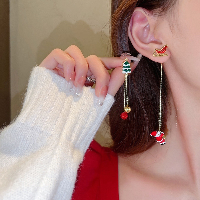 Asymmetrical Christmas Earrings, Santa Claus Snowman, Snowflake Tree, Trendy Earrings for Women, Girls New Year Jewelry