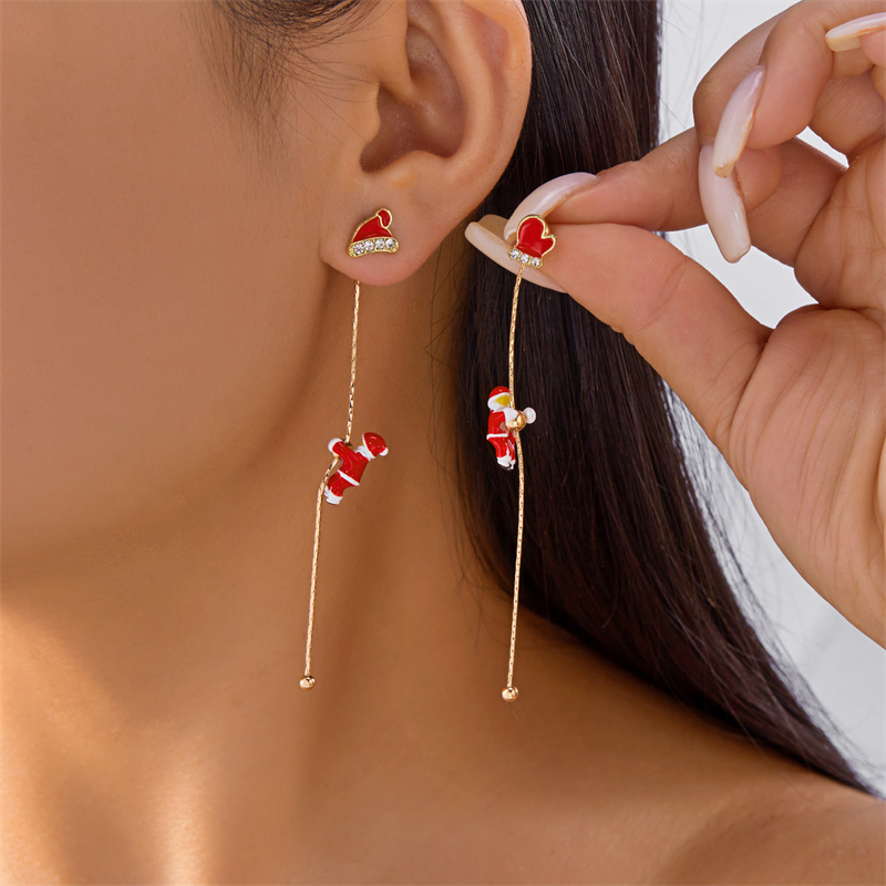 Asymmetrical Christmas Earrings, Santa Claus Snowman, Snowflake Tree, Trendy Earrings for Women, Girls New Year Jewelry