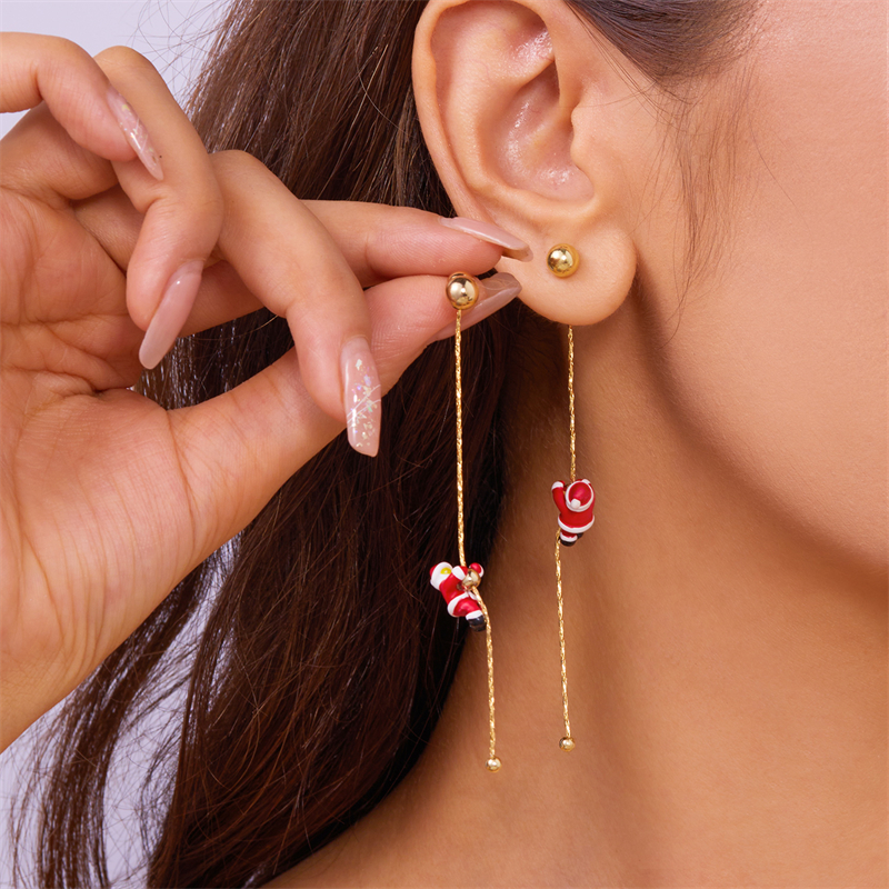 Asymmetrical Christmas Earrings, Santa Claus Snowman, Snowflake Tree, Trendy Earrings for Women, Girls New Year Jewelry