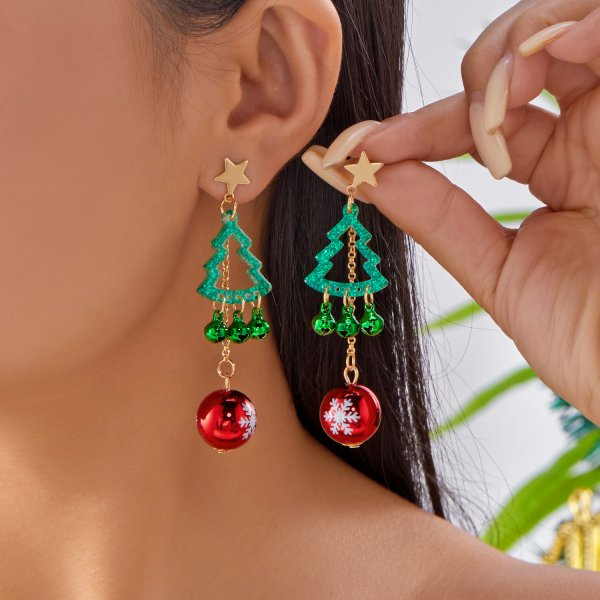 Asymmetrical Christmas Earrings, Santa Claus Snowman, Snowflake Tree, Trendy Earrings for Women, Girls New Year Jewelry