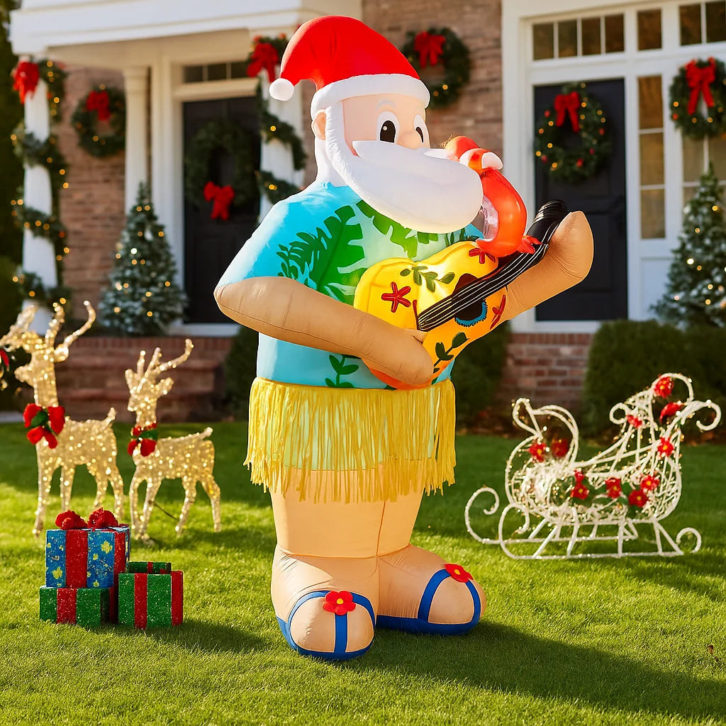Hawaiian Santa With Guitar Home Yard Christmas Decorations Inflatable Toy Ornaments With LED Decor  2