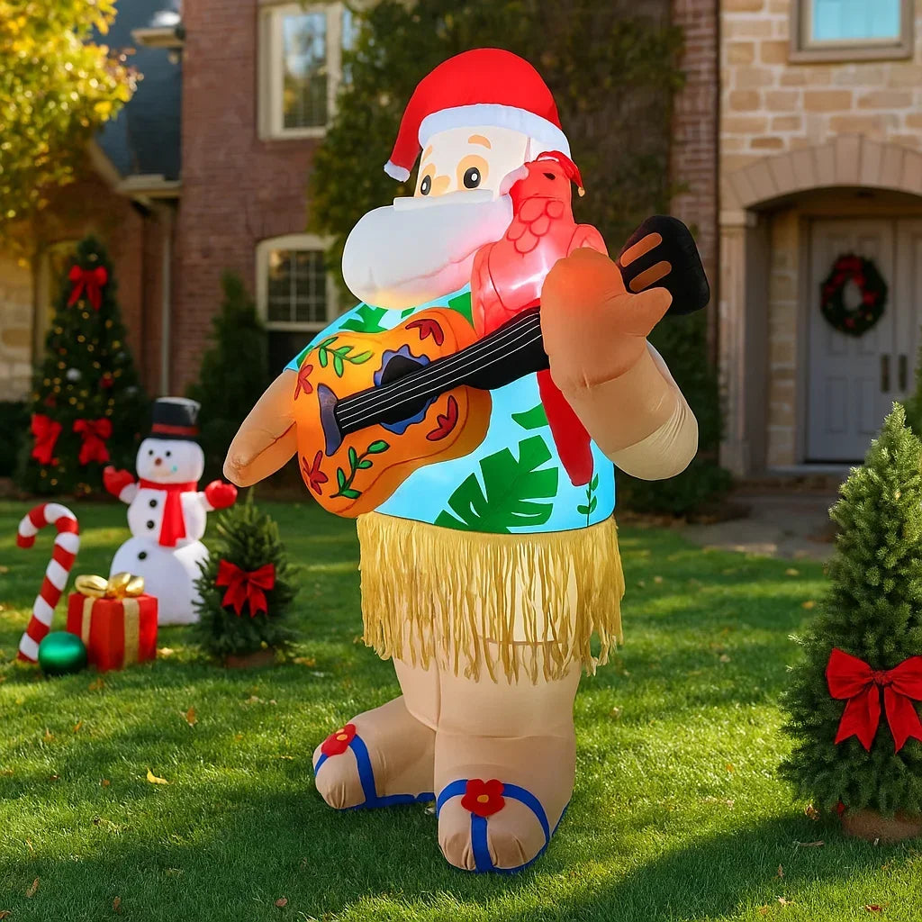 Hawaiian Santa With Guitar Home Yard Christmas Decorations Inflatable Toy Ornaments With LED Decor  3