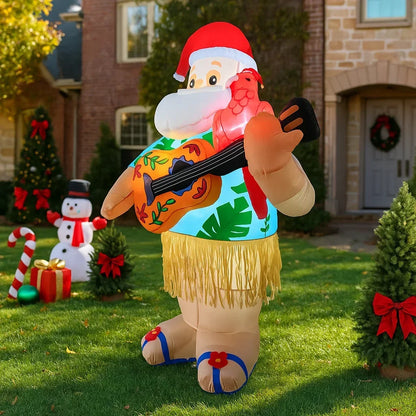 Hawaiian Santa With Guitar Home Yard Christmas Decorations Inflatable Toy Ornaments With LED Decor  3