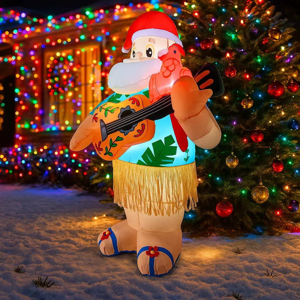 Hawaiian Santa With Guitar Home Yard Christmas Decorations Inflatable Toy Ornaments With LED Decor  1