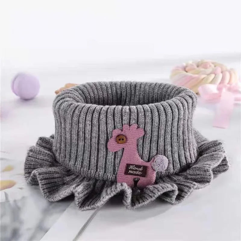 Cute Cartoon Neck Warmer, Warm Knitted Scarf for Babies, Boys, and Girls, Winter Fashionable Polyester Unisex Neck Prote