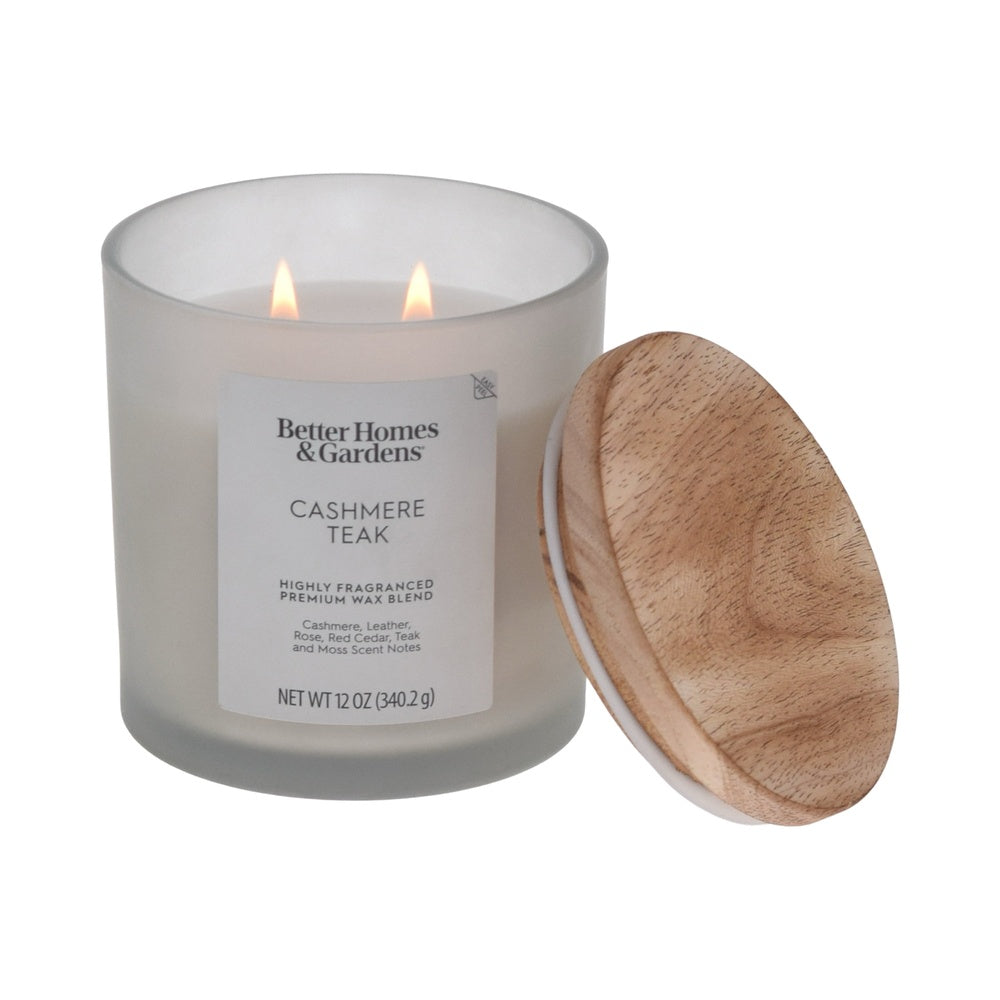 Aromatherapy Scented Candle, Cashmere Teak Scent, 2 Wick Design, Frosted Jar, Home Decorative Gift