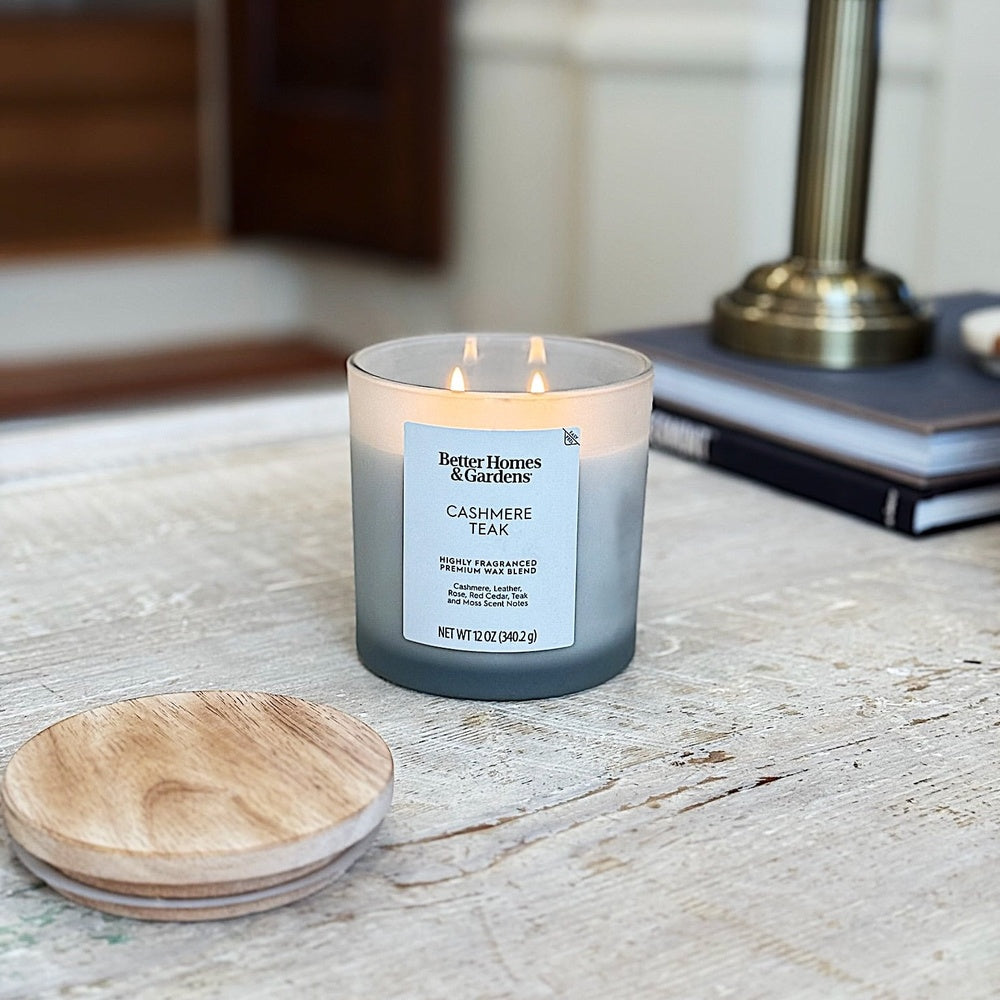 Aromatherapy Scented Candle Cashmere Teak Scent 2 Wick Design Frosted Jar Home Decorative Gift 3