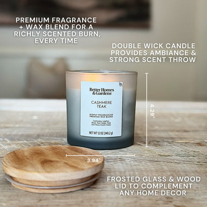 Aromatherapy Scented Candle Cashmere Teak Scent 2 Wick Design Frosted Jar Home Decorative Gift 4
