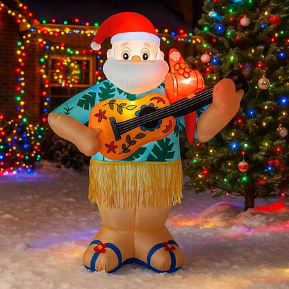 Hawaiian Santa with Guitar Home Yard, Christmas Decorations Inflatable Toy, Ornaments with LED Decor Christmas Party Toy