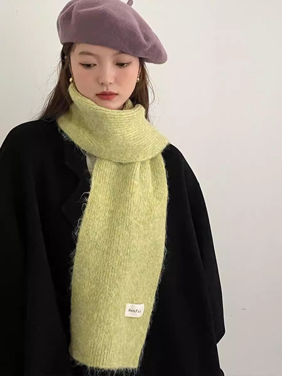 Pure Color Woolen Scarf, Versatile Winter Neck Warmer, New Knitted Yarn For Girls and Students