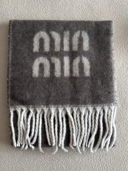 Thick Jacquard Knitted Shawl, Wool Blend Scarf, Letter Pattern, Winter Autumn Fashion Accessory