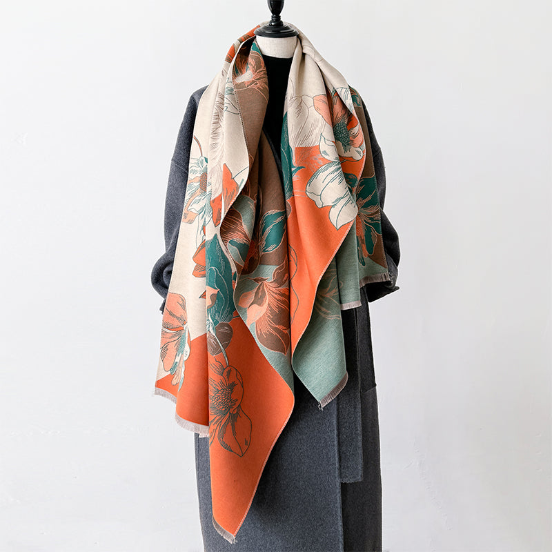 New Luxury Brand Cashmere Scarf, Elegant Lotus Design, Thick Warm Winter Shawl, Soft Pashmina Wraps