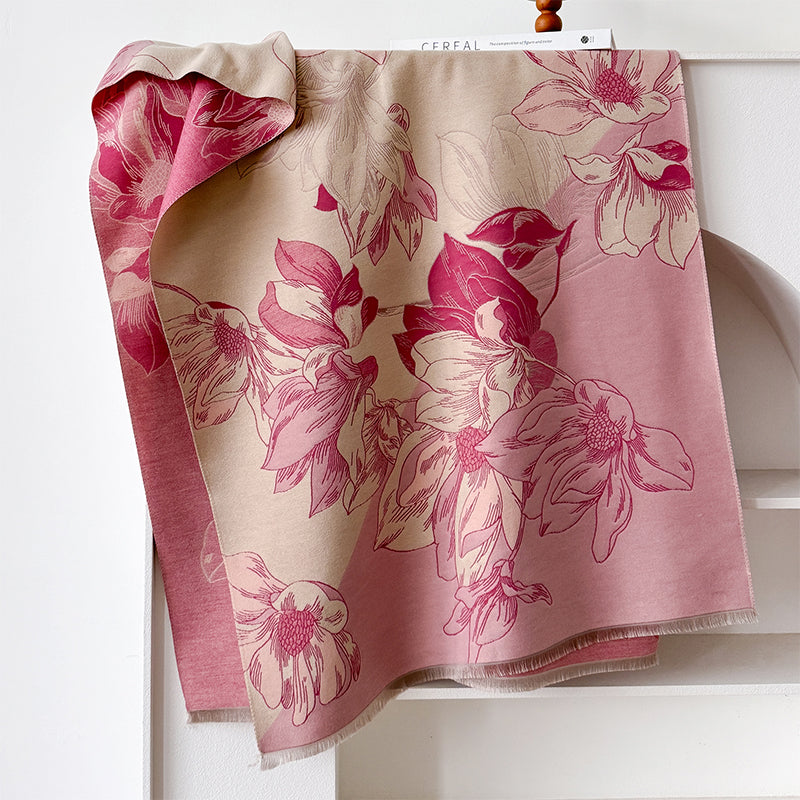 New Luxury Brand Cashmere Scarf, Elegant Lotus Design, Thick Warm Winter Shawl, Soft Pashmina Wraps