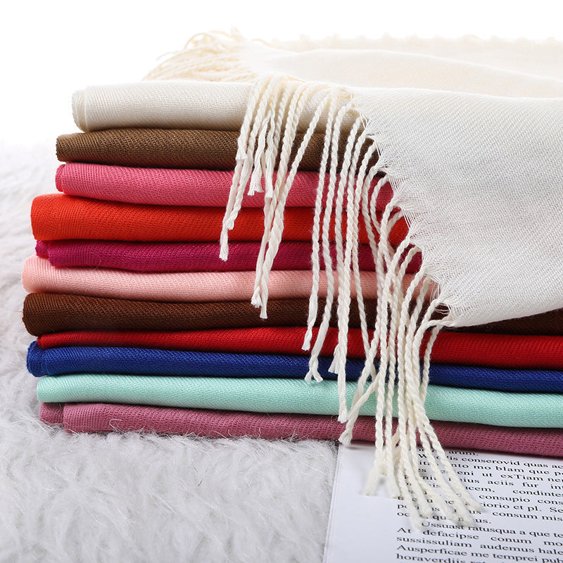Luxury Solid Cashmere Scarf, Winter Warm Shawl Wrap with Tassels, Soft Pashmina for Women and Men