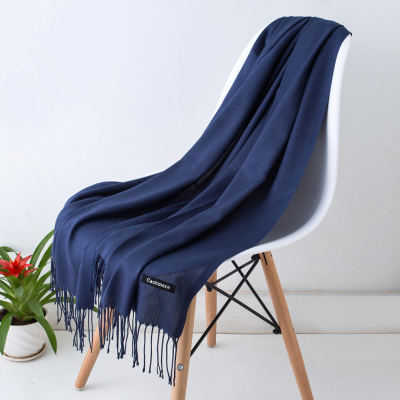 Luxury Solid Cashmere Scarf, Winter Warm Shawl Wrap with Tassels, Soft Pashmina for Women and Men