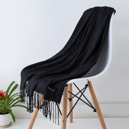 Luxury Solid Cashmere Scarf, Winter Warm Shawl Wrap with Tassels, Soft Pashmina for Women and Men