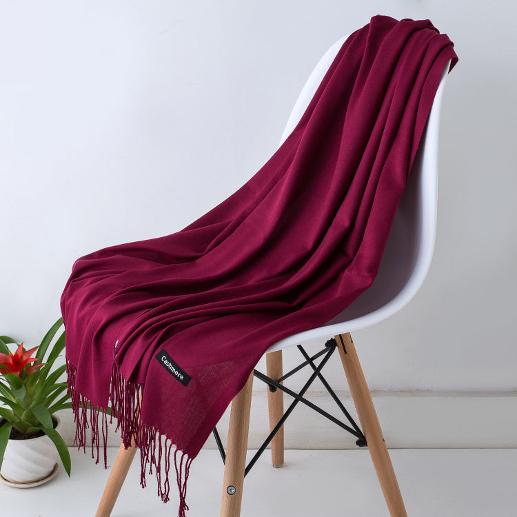 Luxury Solid Cashmere Scarf, Winter Warm Shawl Wrap with Tassels, Soft Pashmina for Women and Men