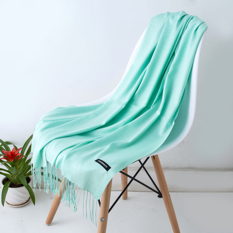 Luxury Solid Cashmere Scarf, Winter Warm Shawl Wrap with Tassels, Soft Pashmina for Women and Men