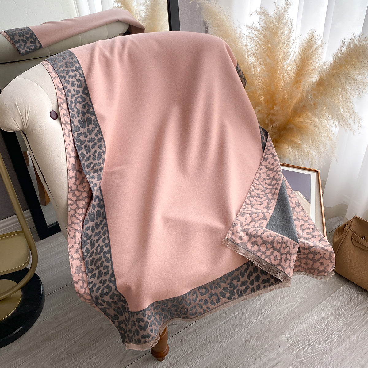 Luxury Winter Scarf For Women Plaid Leopard Print Cashmere Feel Pashmina Shawl Warm Blanket Wrap 1