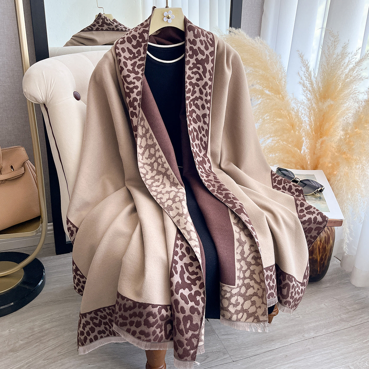 Luxury Winter Scarf For Women Plaid Leopard Print Cashmere Feel Pashmina Shawl Warm Blanket Wrap 2
