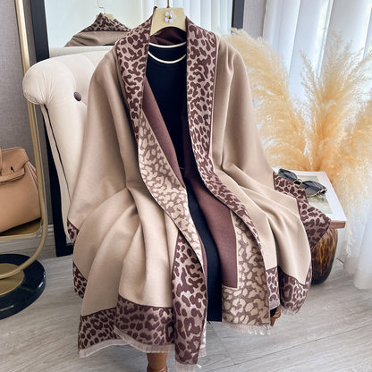 Luxury Winter Scarf For Women Plaid Leopard Print Cashmere Feel Pashmina Shawl Warm Blanket Wrap 2