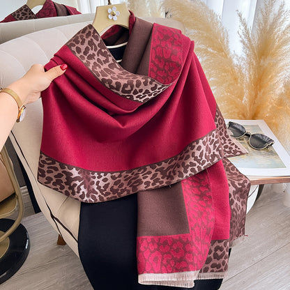 Luxury Winter Scarf For Women Plaid Leopard Print Cashmere Feel Pashmina Shawl Warm Blanket Wrap 8