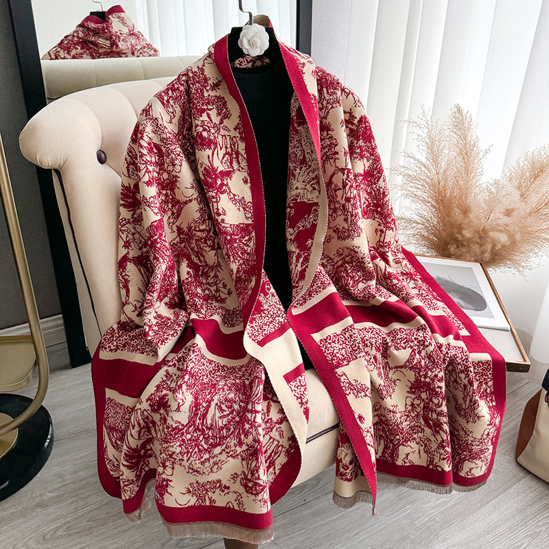 Brand Womens Scarf, Two Sided Print, Imitation Cashmere, Soft Warm Pashmina, Winter Shawl