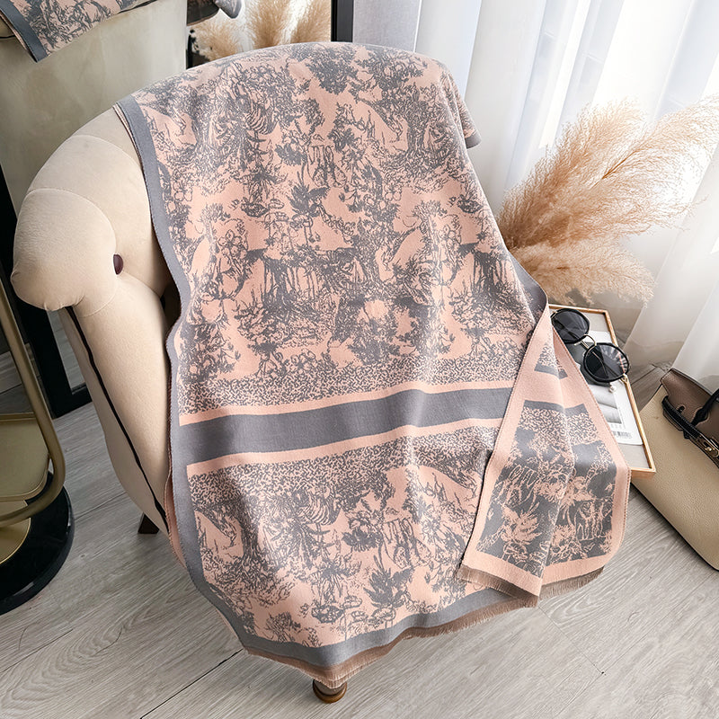 Brand Womens Scarf, Two Sided Print, Imitation Cashmere, Soft Warm Pashmina, Winter Shawl