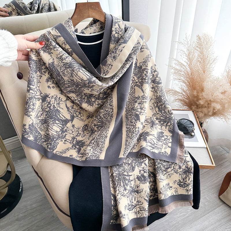 Brand Womens Scarf, Two Sided Print, Imitation Cashmere, Soft Warm Pashmina, Winter Shawl