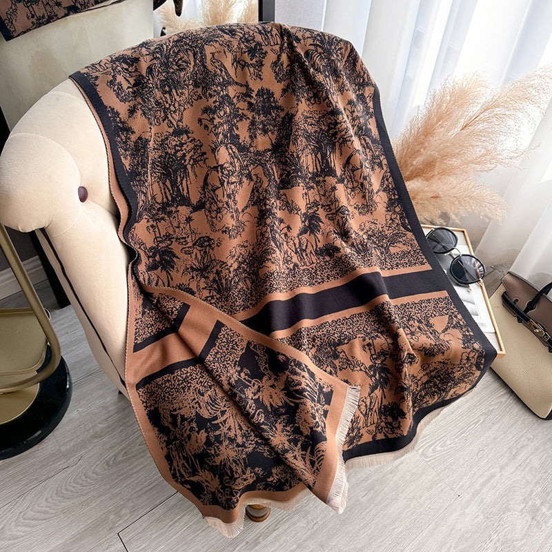 Brand Womens Scarf, Two Sided Print, Imitation Cashmere, Soft Warm Pashmina, Winter Shawl