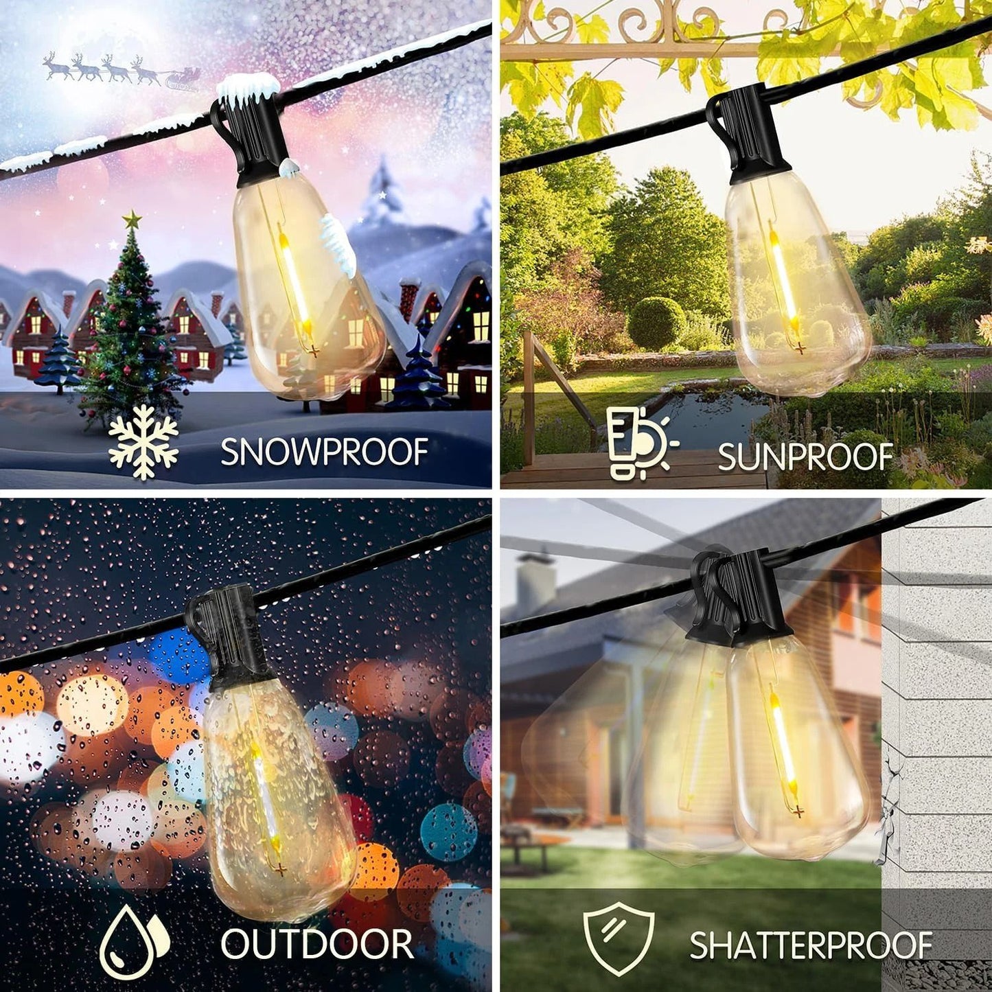 100ft Outdoor String Lights ST38 Globe LED Patio Lights With 24 Edison Vintage Bulbs 3