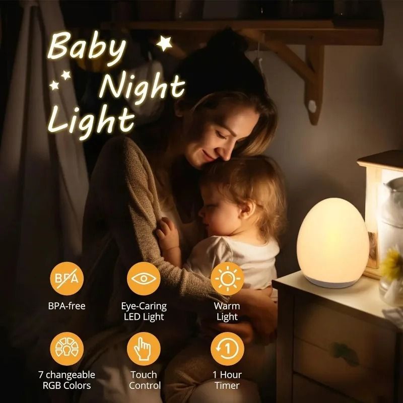 LED Dimmable Bedside Lamp Rechargeable Nursery Night Light 3
