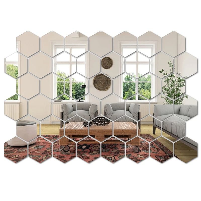 45pcs Mirror Wall Sticker Hexagon Wall Art Sticker DIY Decorative Tiles