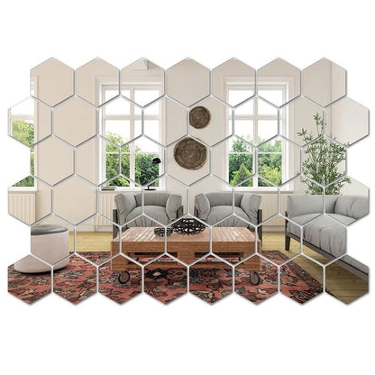 45pcs Mirror Wall Sticker Hexagon Wall Art Sticker DIY Decorative Tiles