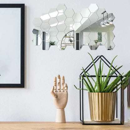 45pcs Mirror Wall Sticker Hexagon Wall Art Sticker DIY Decorative Tiles 4