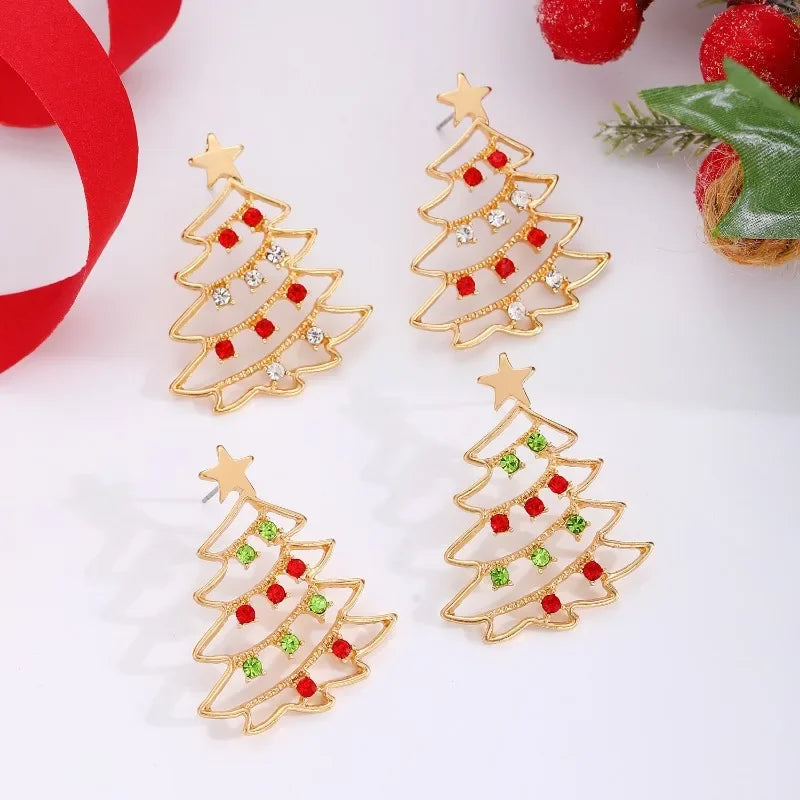 Creative Jewelry, Christmas Colored Zircon, Women's Simple and Fashionable Earrings, Holiday Gift