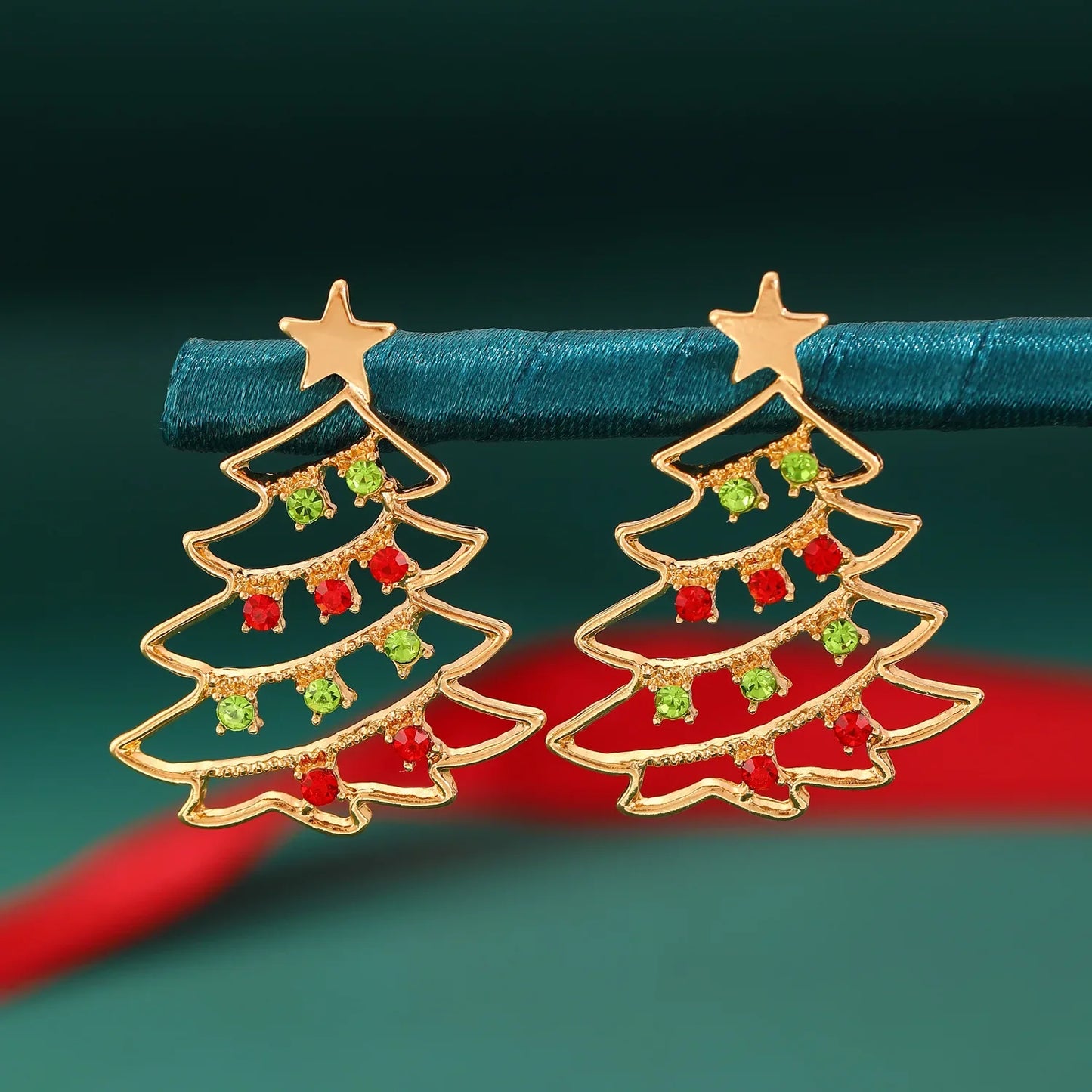 Creative Jewelry, Christmas Colored Zircon, Women's Simple and Fashionable Earrings, Holiday Gift