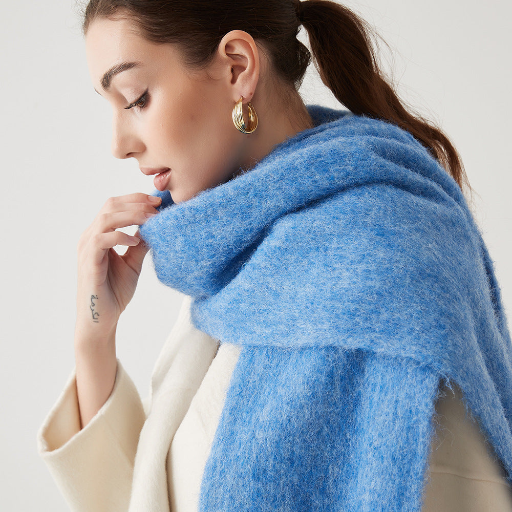 Lady Autumn Winter Scarves, Thickened Wool Blend Muffler, Soft Thermal Shawl, Versatile Multi-color Scarf for Women