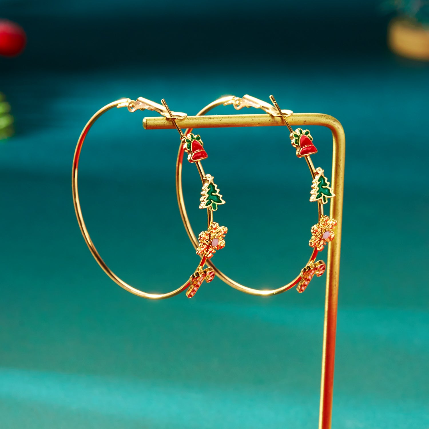 Exaggerated Enamel Christmas Tree Snowflake Candy Cane Hoop Earrings for Women Xmas Necklace Earring New Year Party Jewelry Gift