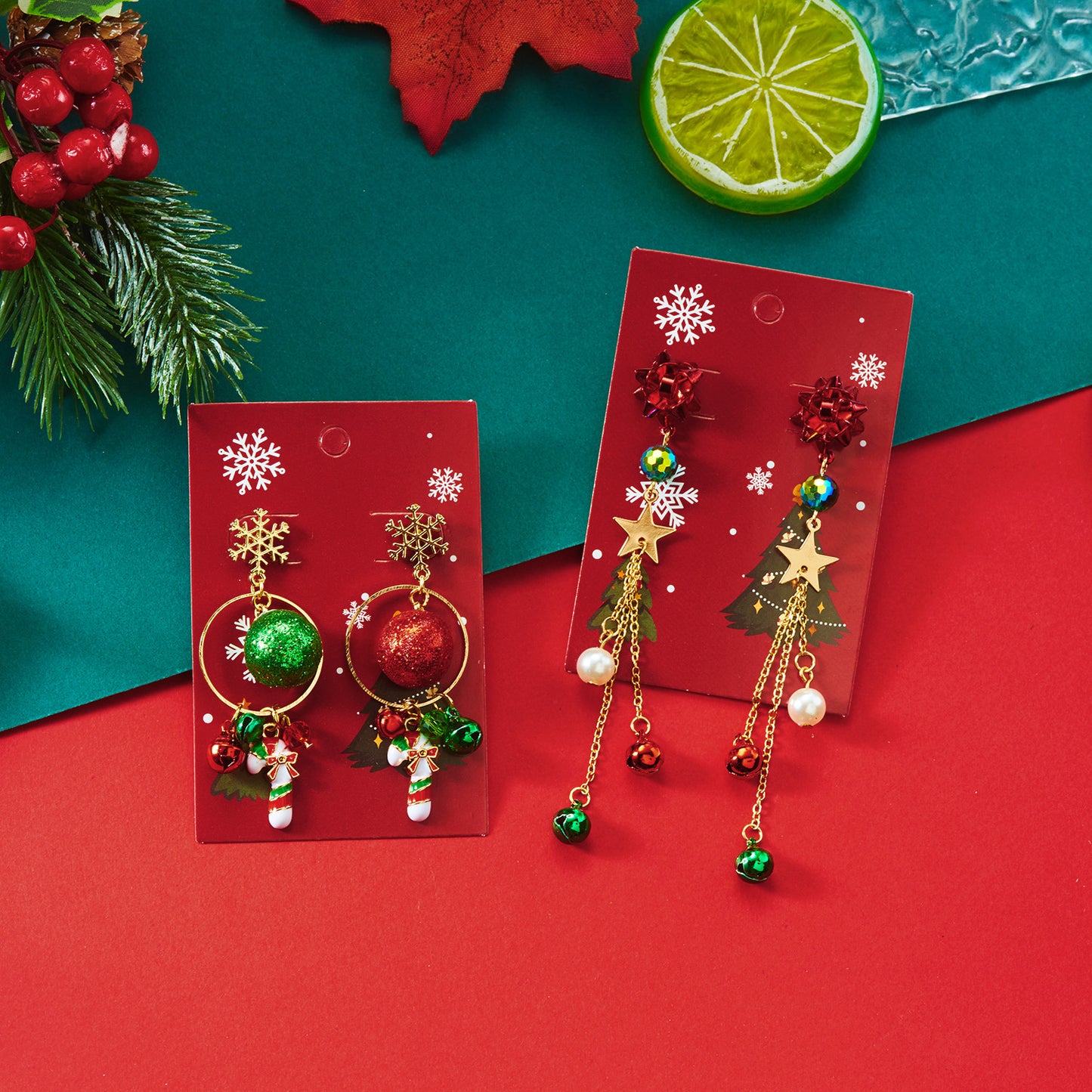 Exaggerated Enamel Christmas Tree Snowflake Candy Cane Hoop Earrings for Women Xmas Necklace Earring New Year Party Jewelry Gift