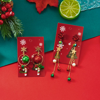Exaggerated Enamel Christmas Tree Snowflake Candy Cane Hoop Earrings for Women Xmas Necklace Earring New Year Party Jewelry Gift
