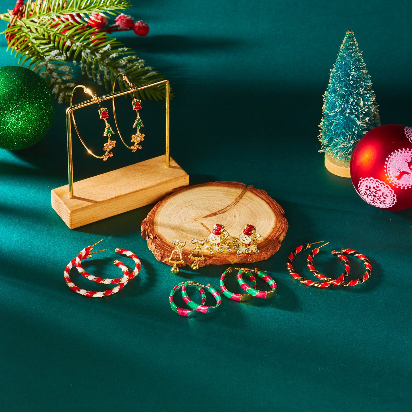 Exaggerated Enamel Christmas Tree Snowflake Candy Cane Hoop Earrings for Women Xmas Necklace Earring New Year Party Jewelry Gift
